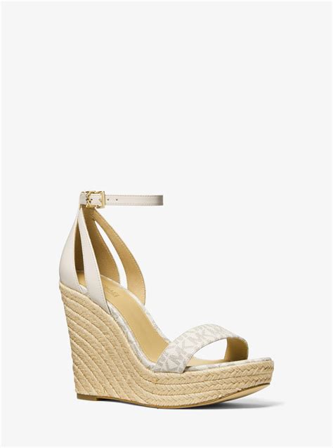 michael kors logo leather wedge sandle|Michael Kors denim wedge sandals.